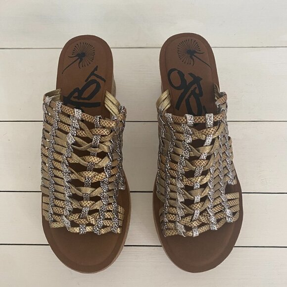 OTBT Starlike Mixed Metallic Woven Leather Platform Wedge Sandals, Women Size 9 - Picture 7 of 11